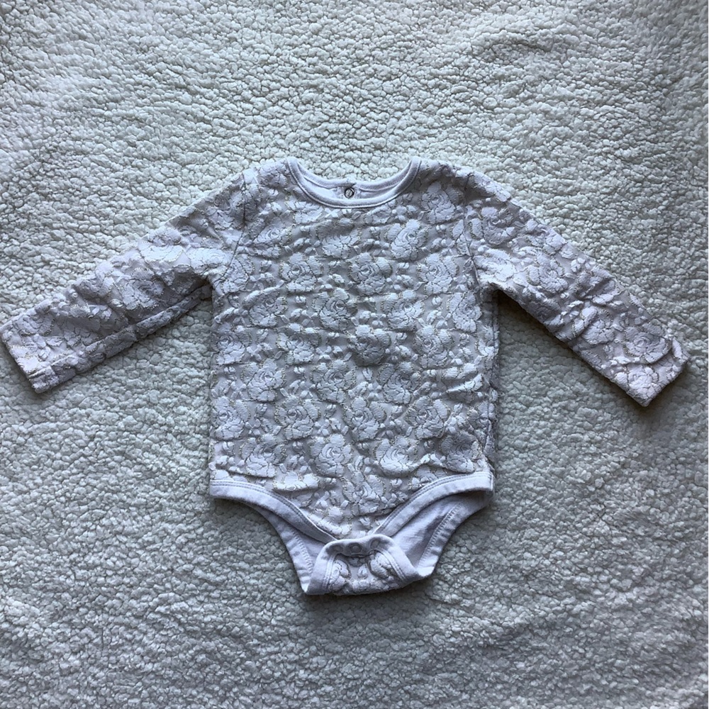 Joe Fresh White + Gold Lace Long Sleeve Bodysuit 12 Months to 18 Months 12M-18M